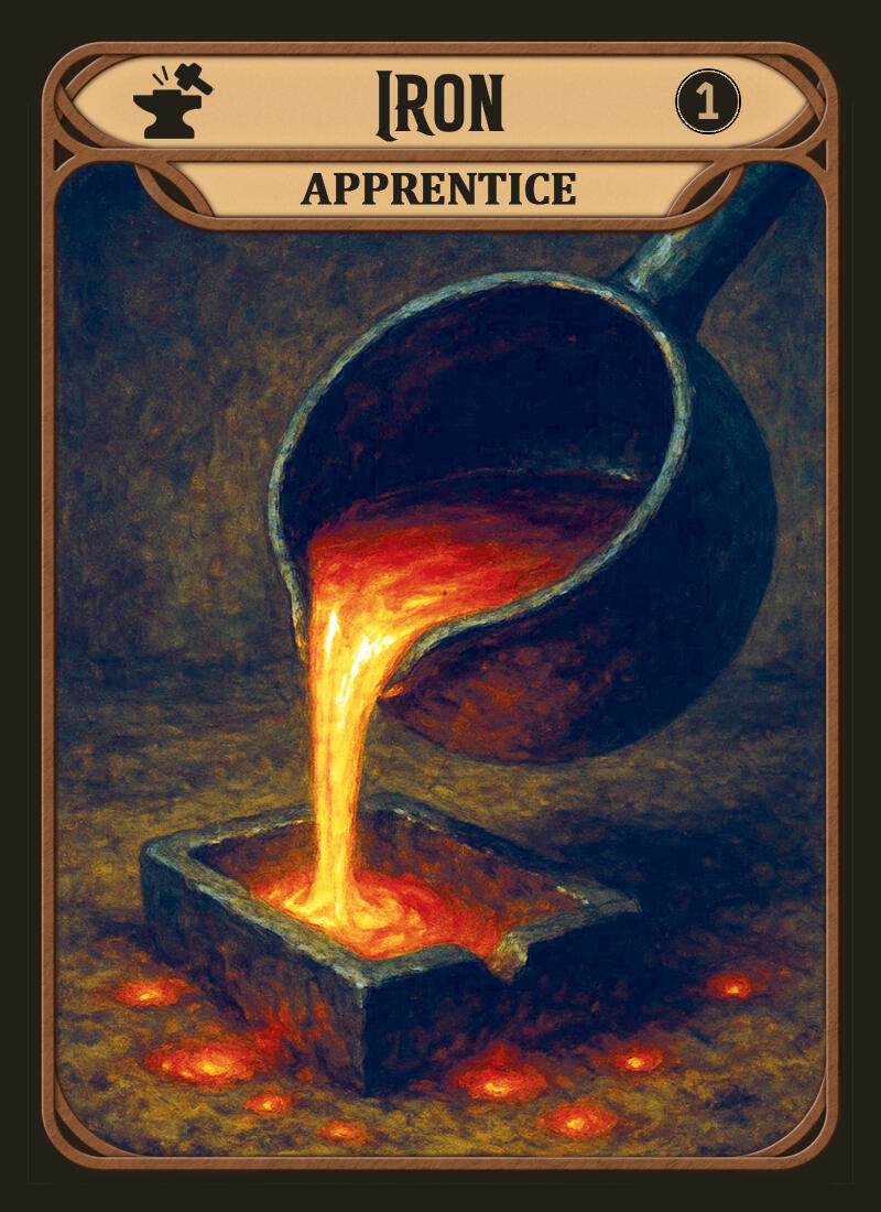 Iron Resource Card A resource card for Iron, which is an Apprentice-tier resource for Blacksmiths